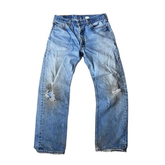 Vintage 90s Levi’s 501 Distressed Jeans Light Wash 34x33 - Picture 1 of 9